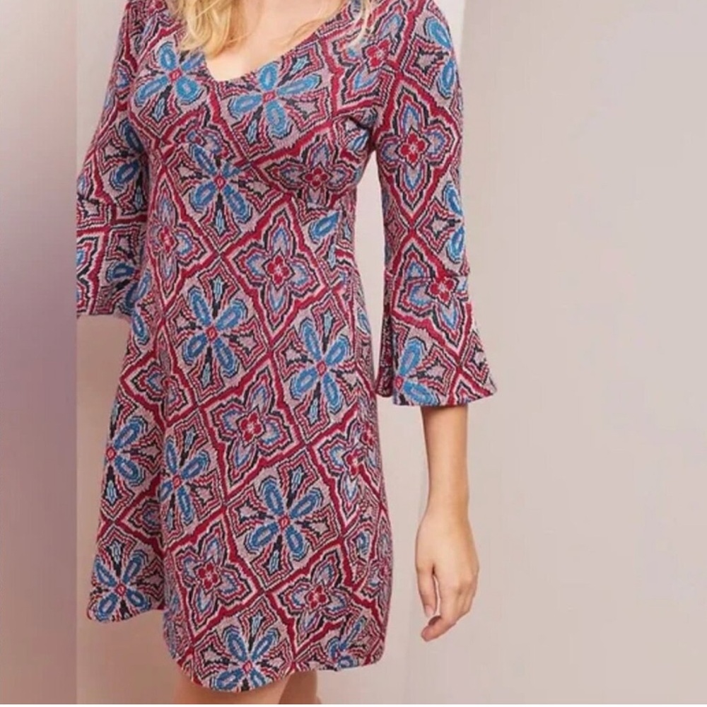 EUC Anthropologie Maeve Barrie Sweater Dress XL- Knit Bell Sleeve- Boho Red - Picture 3 of 5